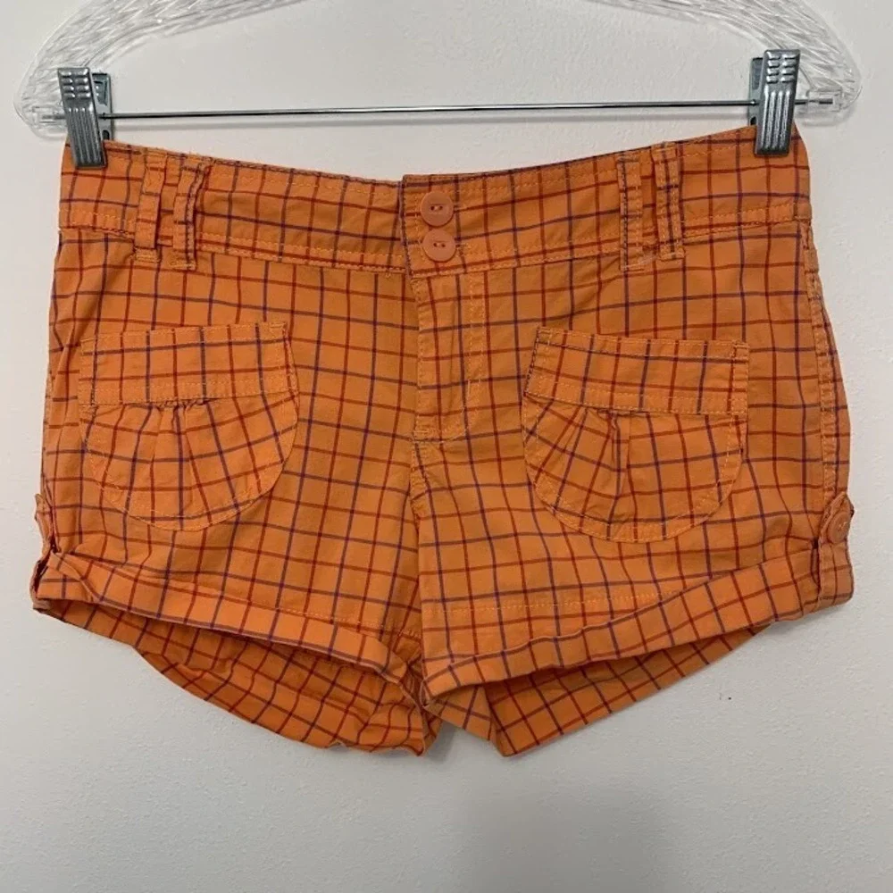 Personal Identity Womens Size 1 Junior Chino Shorts Cotton Blend Orange Plaid